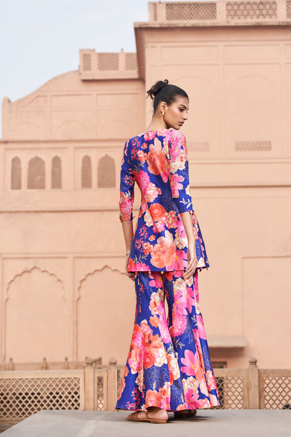 Khushboo in Blue Moroccan Highlight Jacket Sharara