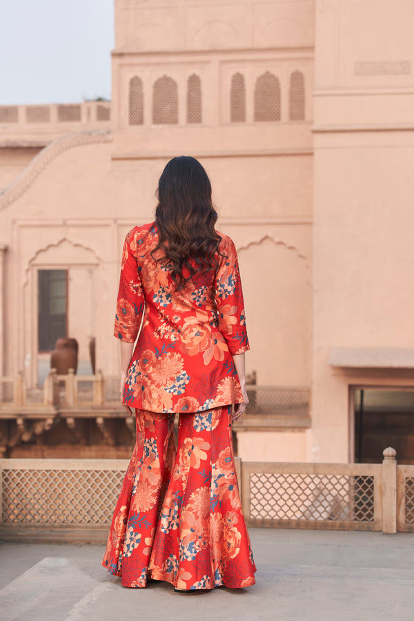 Red Moroccan Zari Buta Jacket Sharara