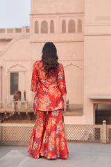 Red Moroccan Zari Buta Jacket Sharara