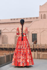 Red Moroccan Kali Wala Lehenga
