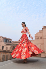 Red Moroccan Kali Wala Lehenga