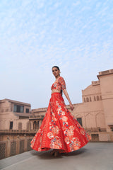 Red Moroccan Kali Wala Lehenga