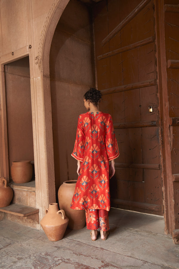 Red Moroccan Shell Print Kurta Set