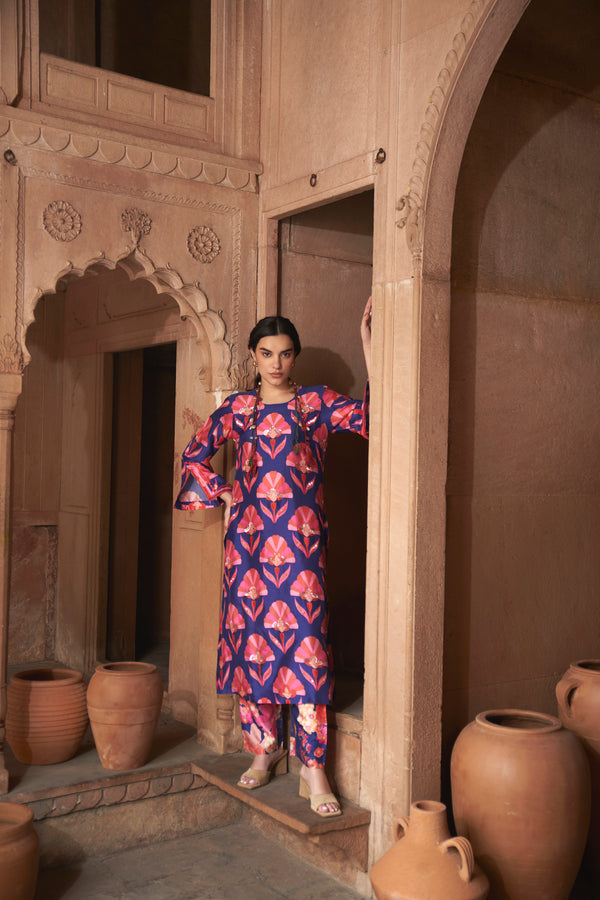 Blue Moroccan Shell Print Kurta Set