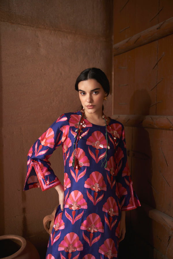 Blue Moroccan Shell Print Kurta Set