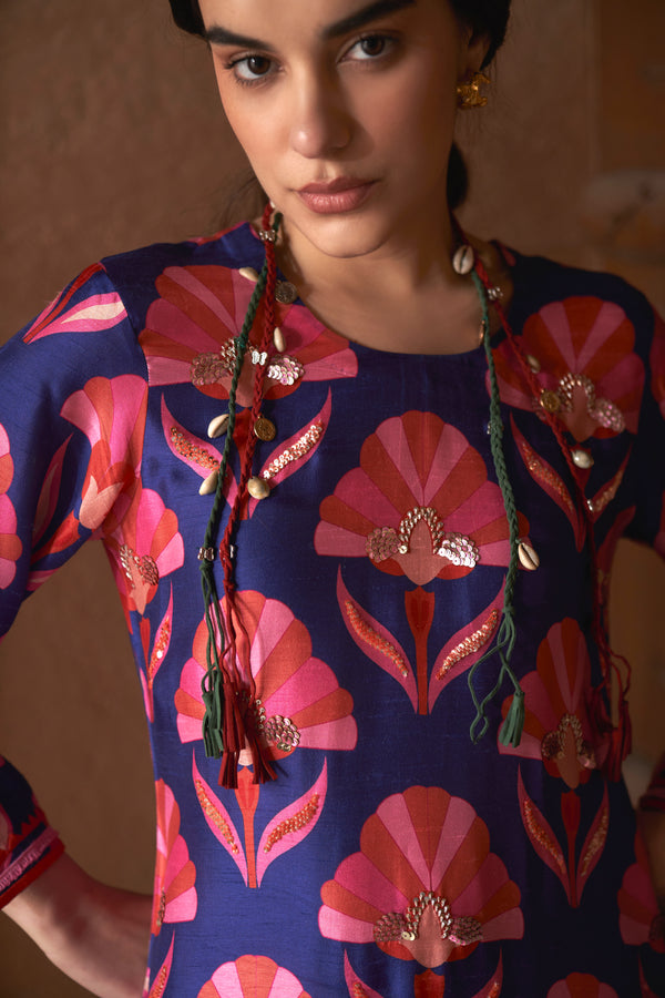 Blue Moroccan Shell Print Kurta Set