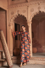 Navy Moroccan Shell Print Kurta Set