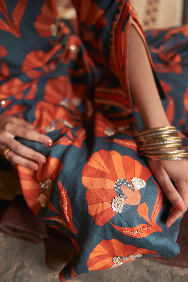 Navy Moroccan Shell Print Kurta Set