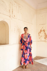 Blue Moroccan Zari Yoke Kaftan