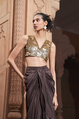 Brown Moroccan Cowl Skirt Set
