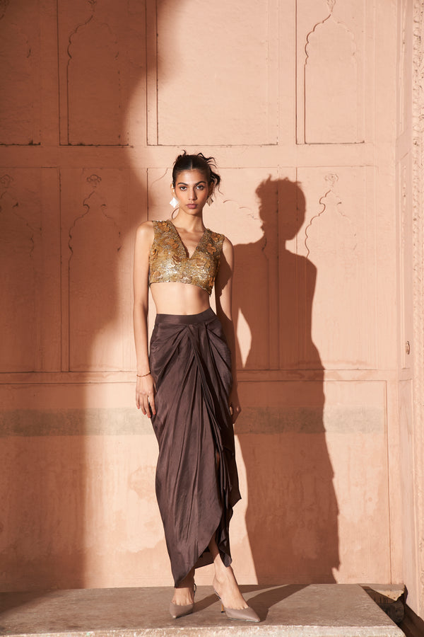 Brown Moroccan Cowl Skirt Set