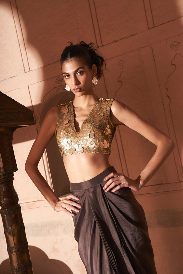 Brown Moroccan Cowl Skirt Set