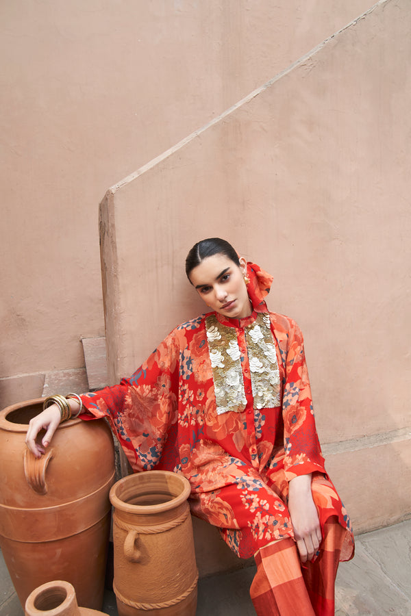 Red Moroccan Coin Yoke Co-ord Set