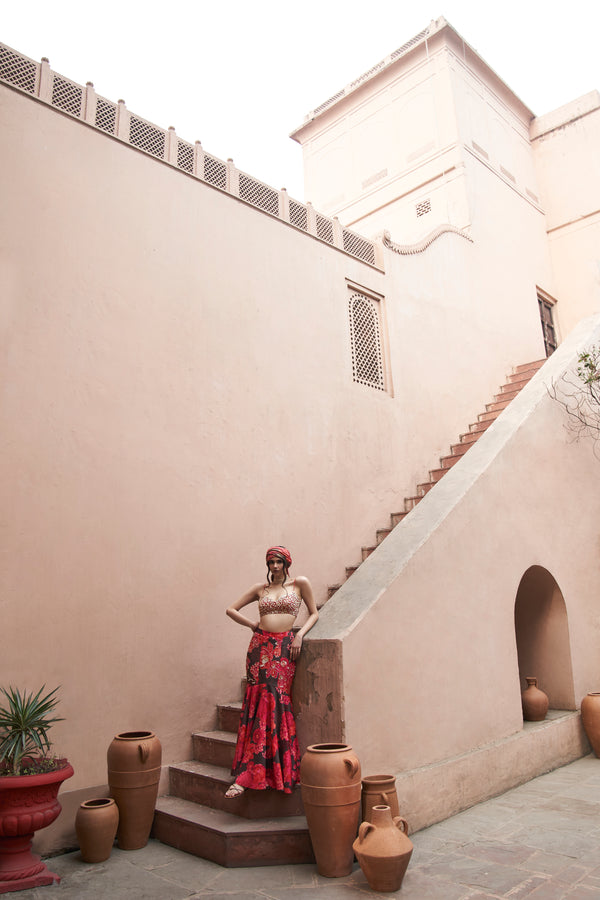 Brown Moroccan Fish Skirt Set