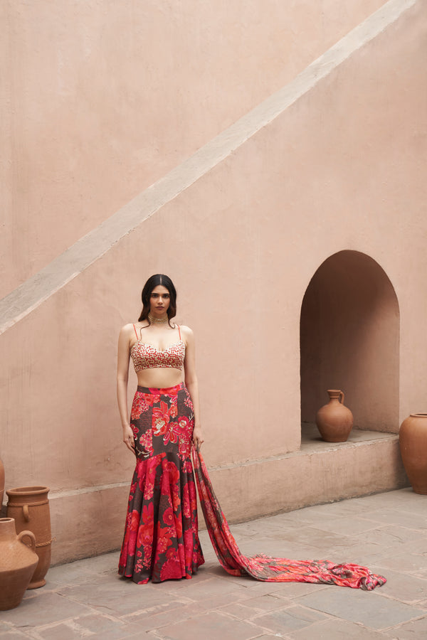 Brown Moroccan Fish Skirt Set