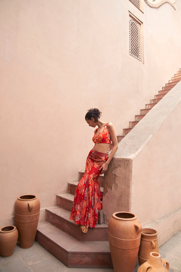 Red Moroccan Fish Skirt Set