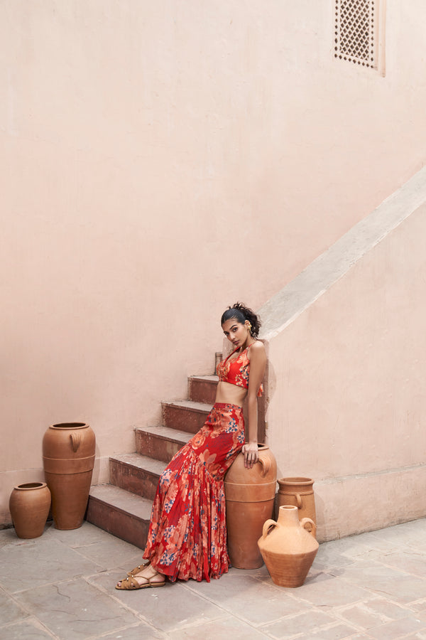 Red Moroccan Fish Skirt Set