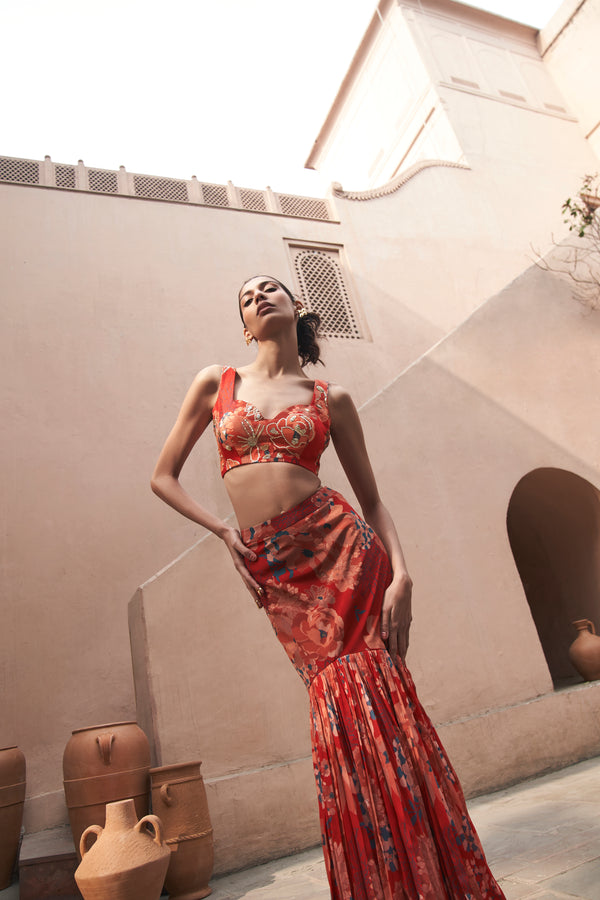 Red Moroccan Fish Skirt Set