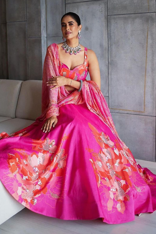 Alisha Pekha in Pink Wildflower Center Print Lehenga Set