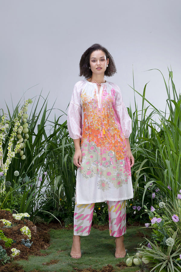 White Wildflower Zar Kurta Set
