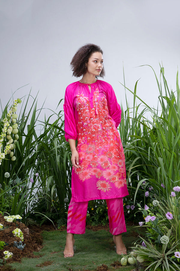 Mallika Singhania in Pink Wildflower Zar Kurta Set