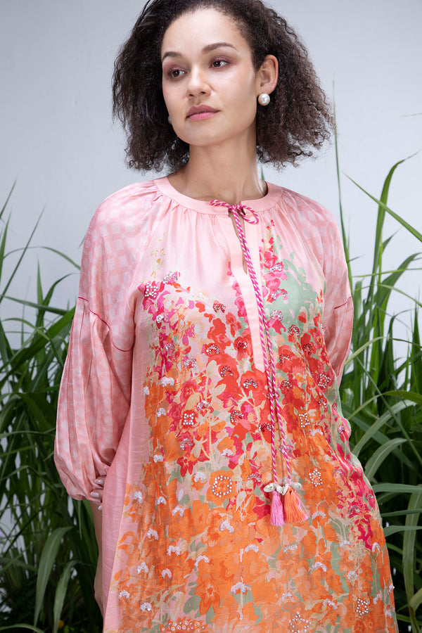 Divya Boppana in Peach Wildflower Zar Kurta set