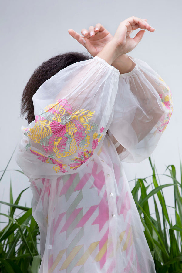 White Wildflower Organza Double Layer Set