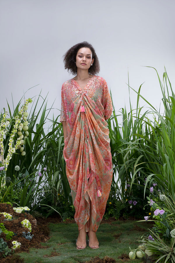 Diana Penty in Green Shimmer Wildflower Cowl Kaftan