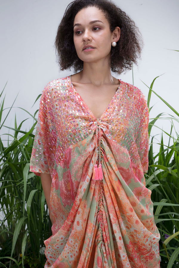 Diana Penty in Green Shimmer Wildflower Cowl Kaftan