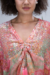 Diana Penty in Green Shimmer Wildflower Cowl Kaftan