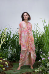 White Shimmer Wildflower Cowl Kaftan