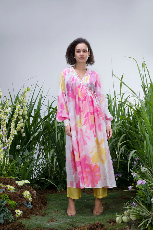 White Wildflower Angrakha Kurta Set