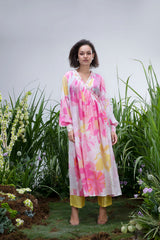 White Wildflower Angrakha Kurta Set