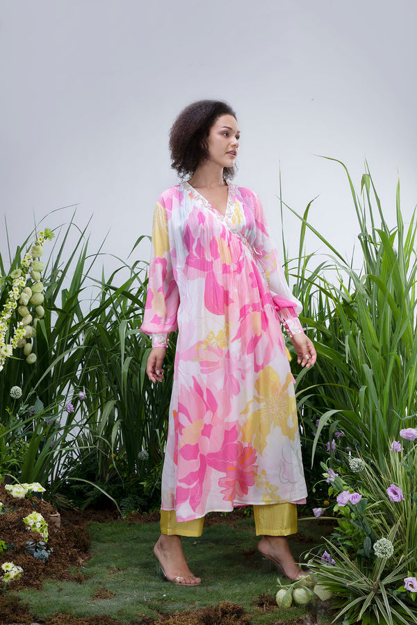 White Wildflower Angrakha Kurta Set