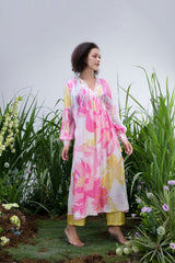White Wildflower Angrakha Kurta Set