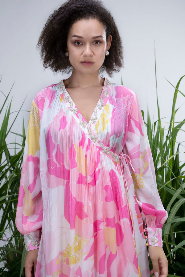 White Wildflower Angrakha Kurta Set