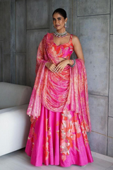 Alisha Pekha in Pink Wildflower Center Print Lehenga Set