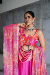 Alisha Pekha in Pink Wildflower Center Print Lehenga Set