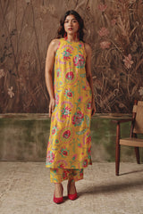 Sunshine Yellow Silk Kurta Set |-Archana Shah