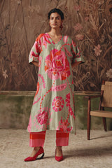 Meadow Oracle Sage Green Silk Kurta Set - Archana Shah