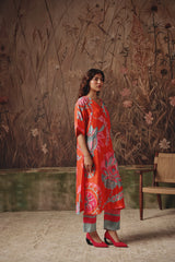 Caravan Ember Scarlet Silk Kurta Set - Archana Shah