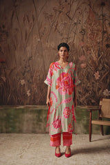 Meadow Oracle Sage Green Silk Kurta Set - Archana Shah