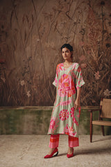 Meadow Oracle Sage Green Silk Kurta Set - Archana Shah