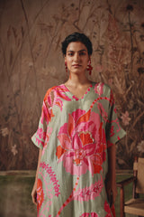 Meadow Oracle Sage Green Silk Kurta Set - Archana Shah