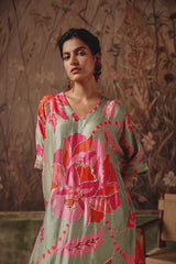 Meadow Oracle Sage Green Silk Kurta Set - Archana Shah