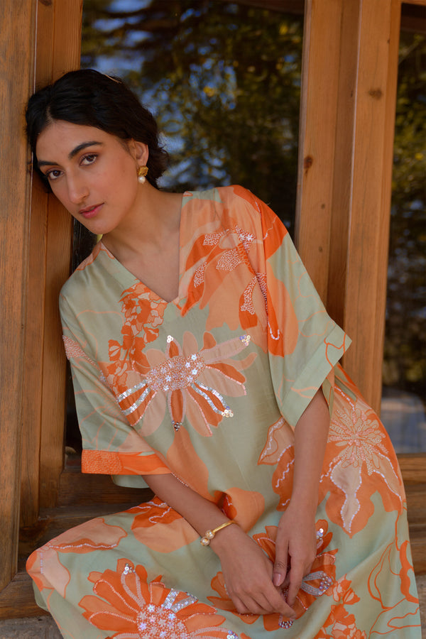 Hanna Khan in Green And Orange Wildrose Tunic Set