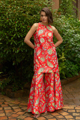 Neha Rathi in Scarlet Halter Neck Sharara