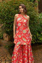 Neha Rathi in Scarlet Halter Neck Sharara