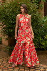 Neha Rathi in Scarlet Halter Neck Sharara