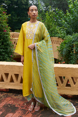 Amber Yellow Silk Kurta Set - Archana Shah